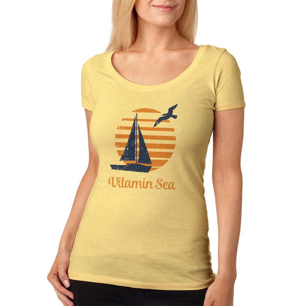 Summer Sun Vitamin Sea Sailboat Womens Soft Scoop T Shirt Women's T-Shirts Old Glory 2XL Yellow 