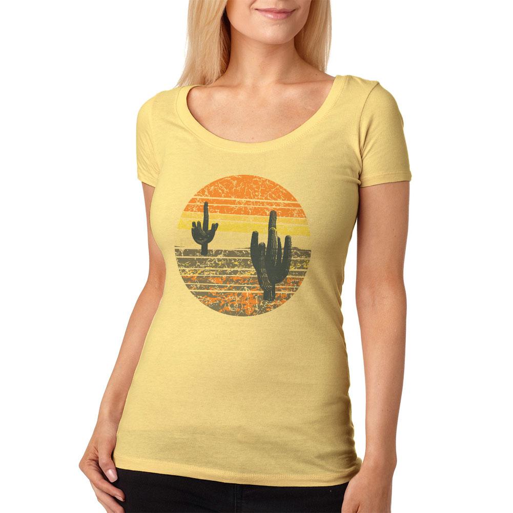 Vintage Cactus Sunset Womens Soft Scoop T Shirt Women's T-Shirts Old Glory 2XL Yellow 