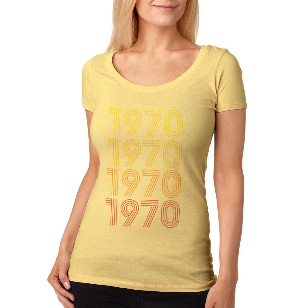 Retro Vintage Flashback Paralines Birthday 1970 Womens Soft Scoop T Shirt Women's T-Shirts Old Glory 2XL Yellow 