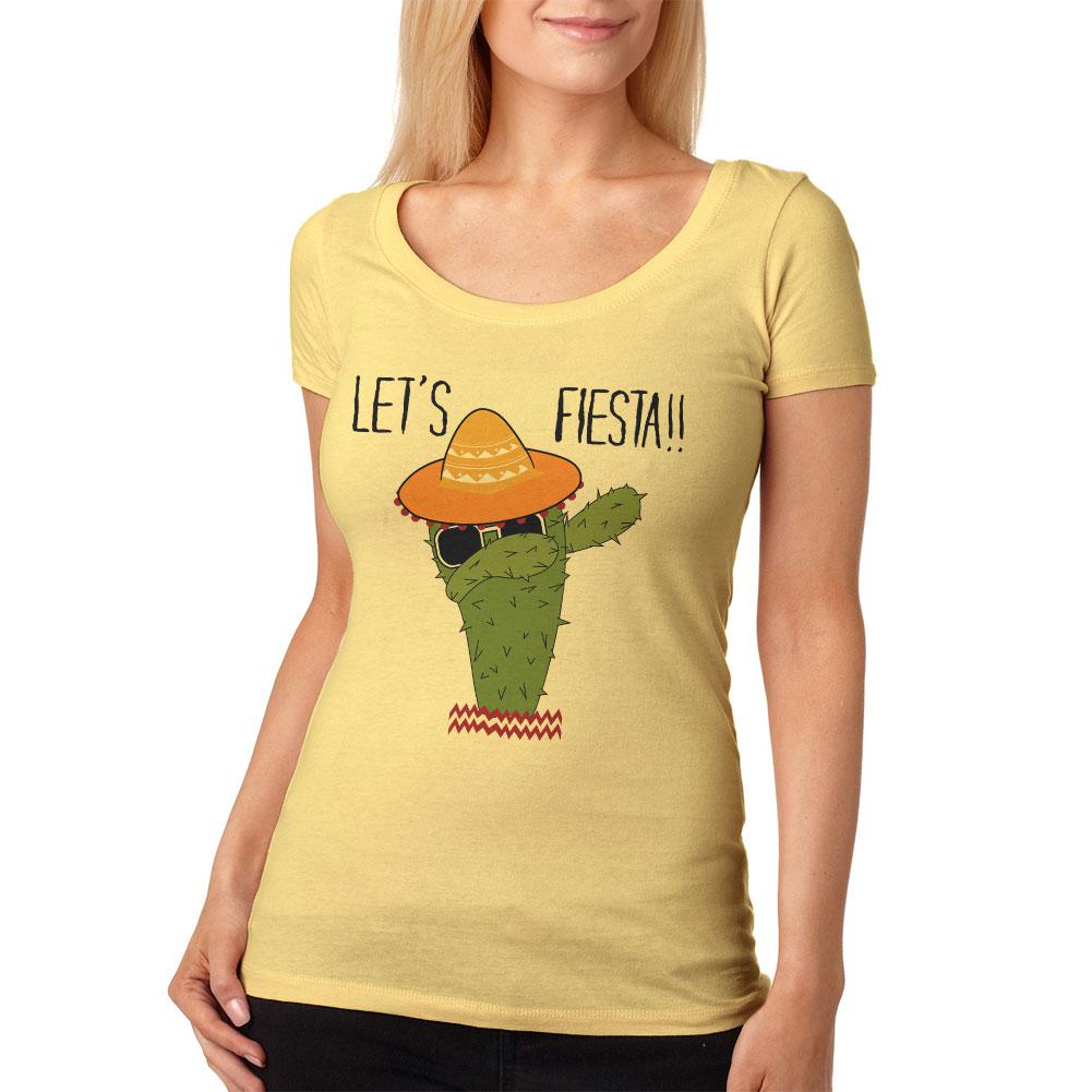 Cinco De May Cactus Let's Fiesta Party Womens Soft Scoop T Shirt Women's T-Shirts Old Glory 2XL Yellow 