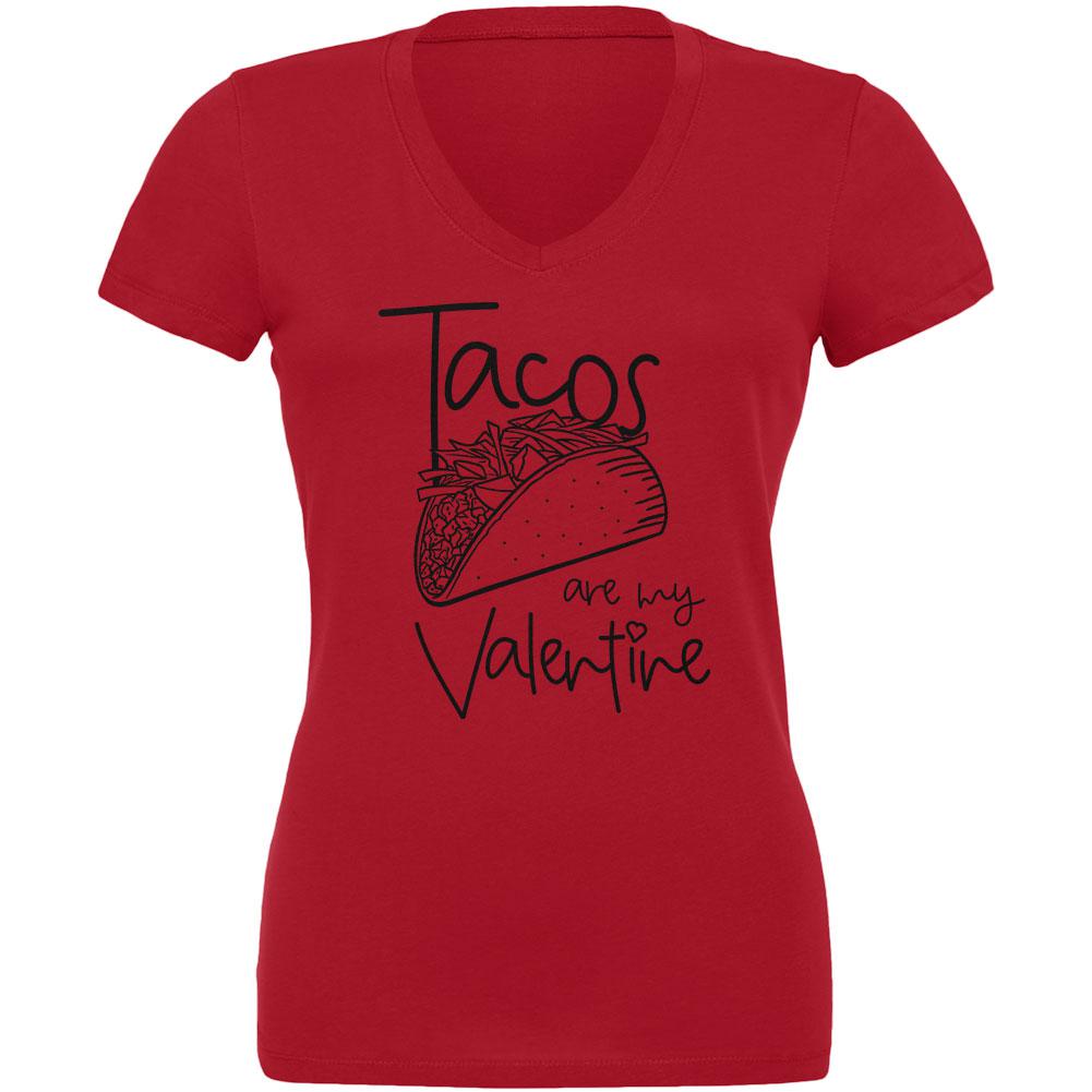 Valentine's Day Tacos are my Valentine Juniors V-Neck T Shirt Juniors T-Shirts Old Glory 2XL Red 