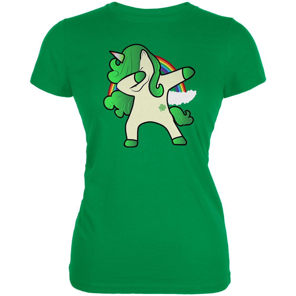 St. Patrick's Day Irish Dabbing Unicorn Juniors Soft T Shirt Juniors T-Shirts Old Glory 2XL Green 