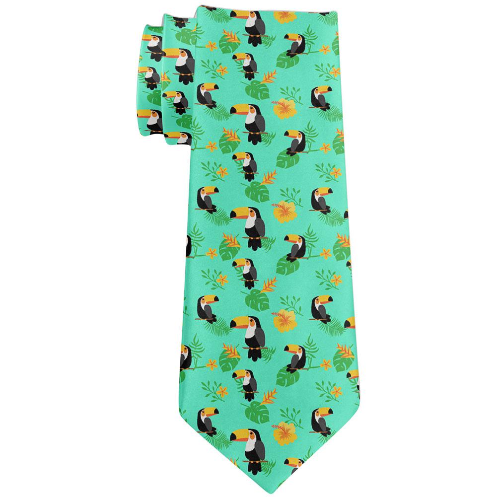 Tropical Toucan Rainforest Repeat Pattern All Over Neck Tie Men's Neck Ties Old Glory OS Blue 