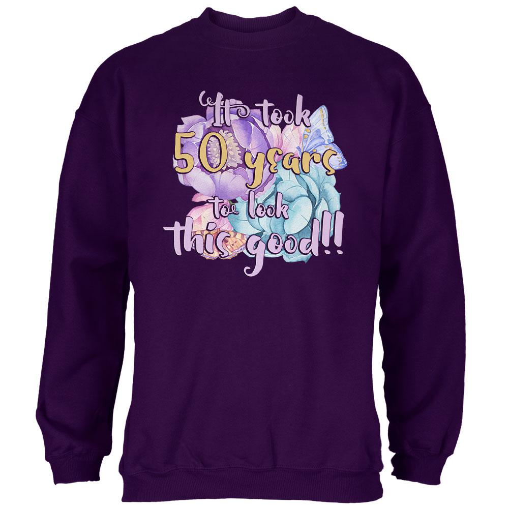 Milestone Birthday 50 Years To Look This Good Flowers Mens Sweatshirt Men's Sweatshirts Old Glory 2XL Purple 