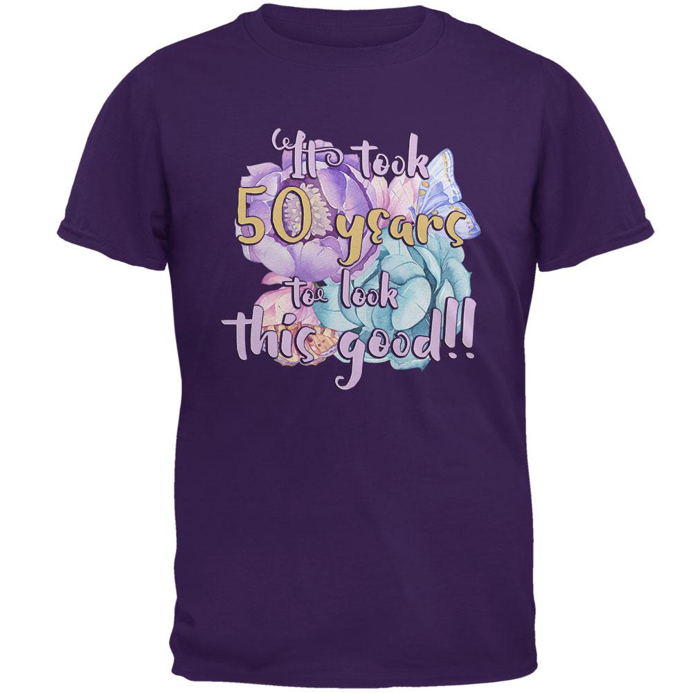 Milestone Birthday 50 Years To Look This Good Flowers Mens T Shirt Men's T-Shirts Old Glory 2XL Purple 