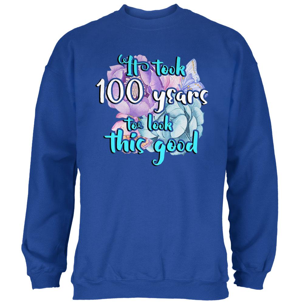 Milestone Birthday 100 Years To Look This Good Flowers Mens Sweatshirt Men's Sweatshirts Old Glory 2XL Blue 