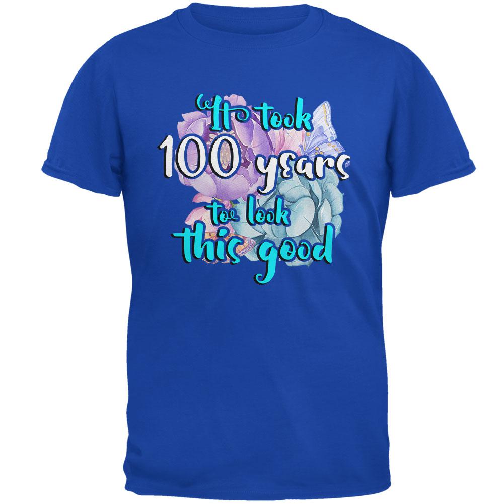 Milestone Birthday 100 Years To Look This Good Flowers Mens Soft T Shirt Men's T-Shirts Old Glory 2XL Blue 