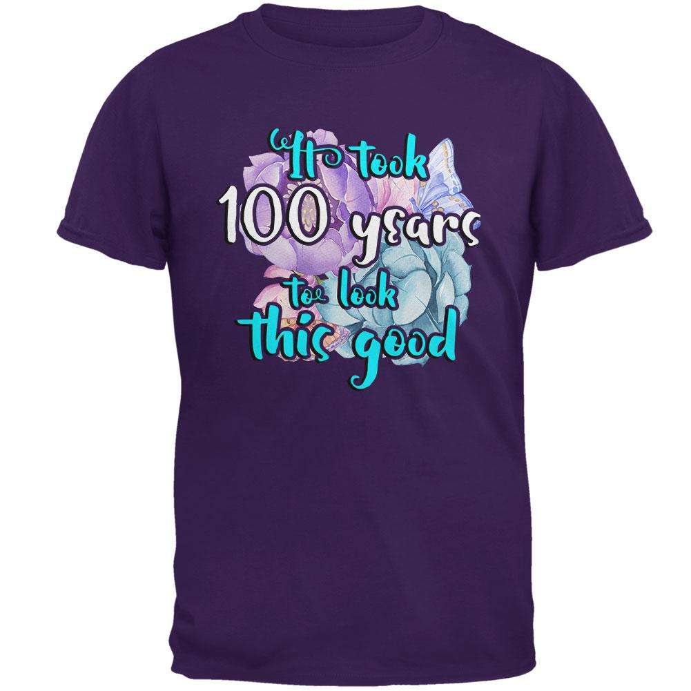 Milestone Birthday 100 Years To Look This Good Flowers Mens T Shirt Men's T-Shirts Old Glory 2XL Purple 