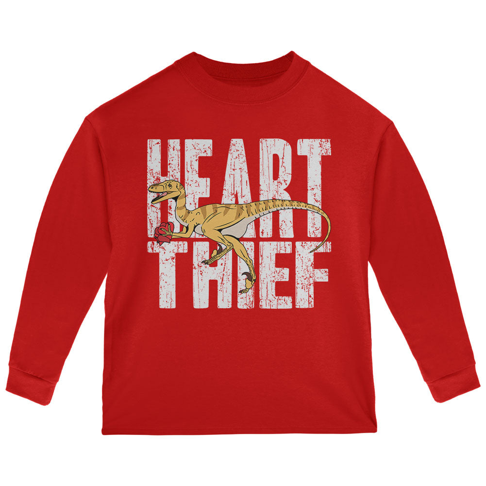 Valentine's Day Velociraptor Heart Thief Dino Toddler Long Sleeve T Shirt Toddler Long Sleeves Old Glory 2T Red 