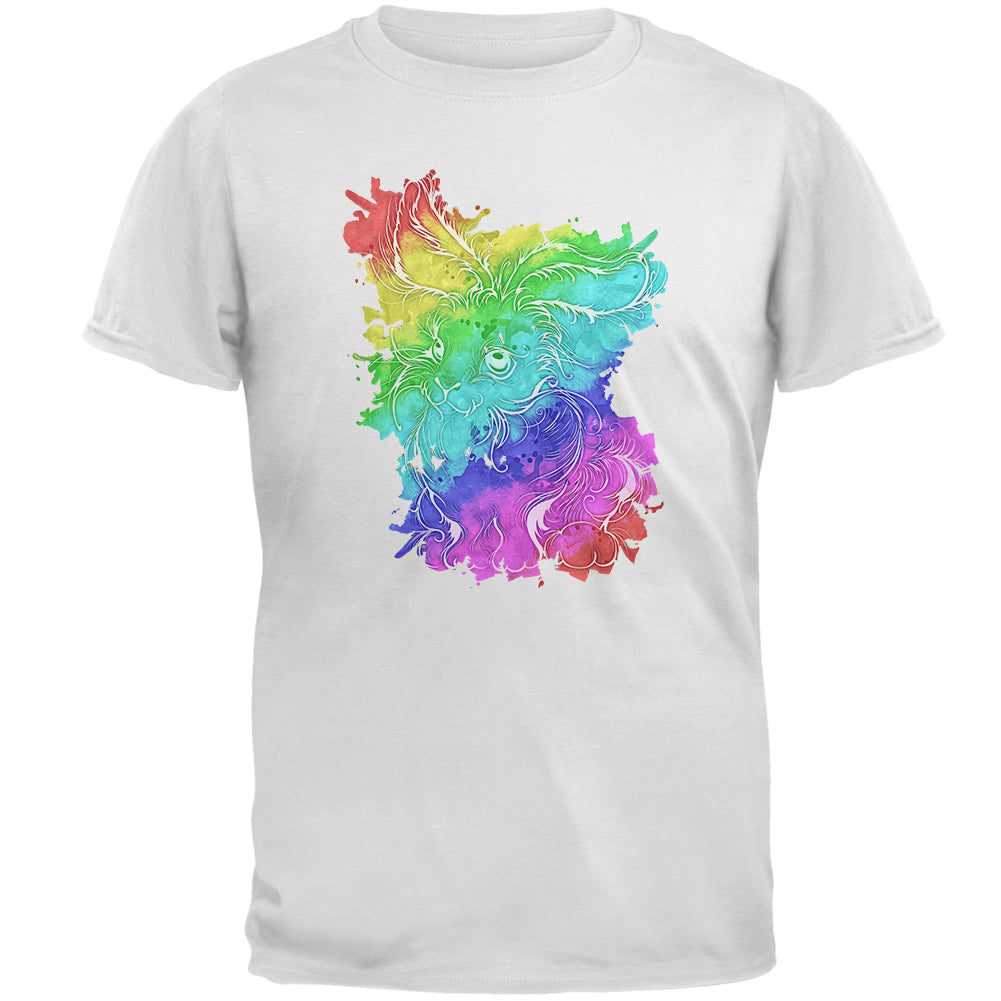 Rainbow Watercolor Easter Bunny Mens T Shirt Men's T-Shirts Old Glory 2XL White 