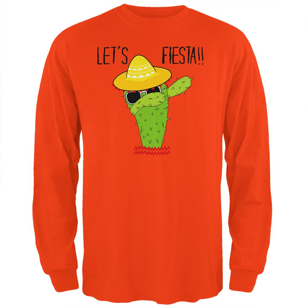 Cinco De Mayo Dabbing Cactus Let's Fiesta Party Mens Long Sleeve T Shirt Men's Long Sleeves Old Glory 2XL Orange 