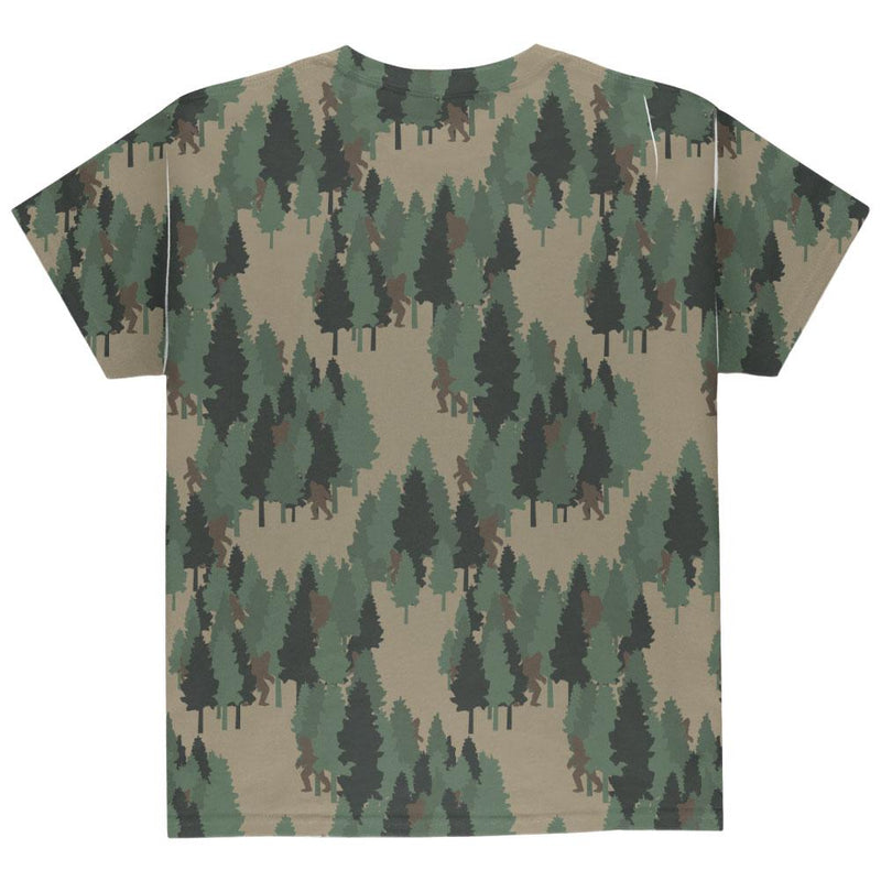 Sasquatch Bigfoot Camo Repeat Pattern All Over Youth T Shirt Youth T-Shirts Old Glory   