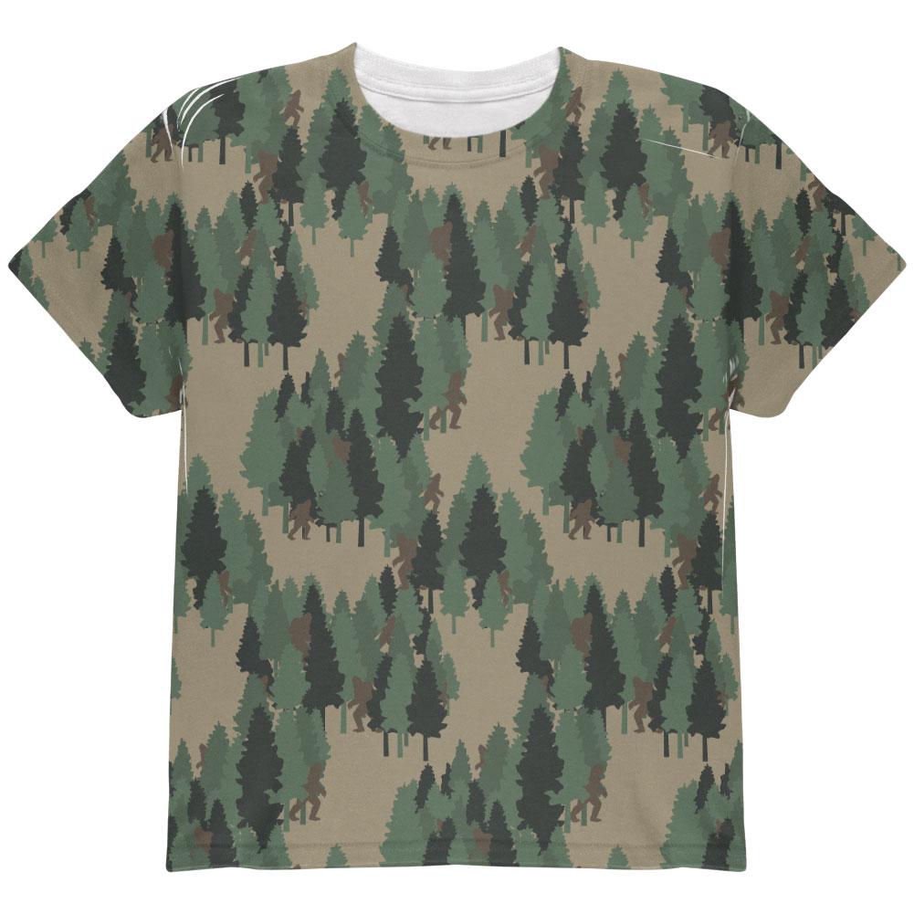 Sasquatch Bigfoot Camo Repeat Pattern All Over Youth T Shirt Youth T-Shirts Old Glory LG Multi 