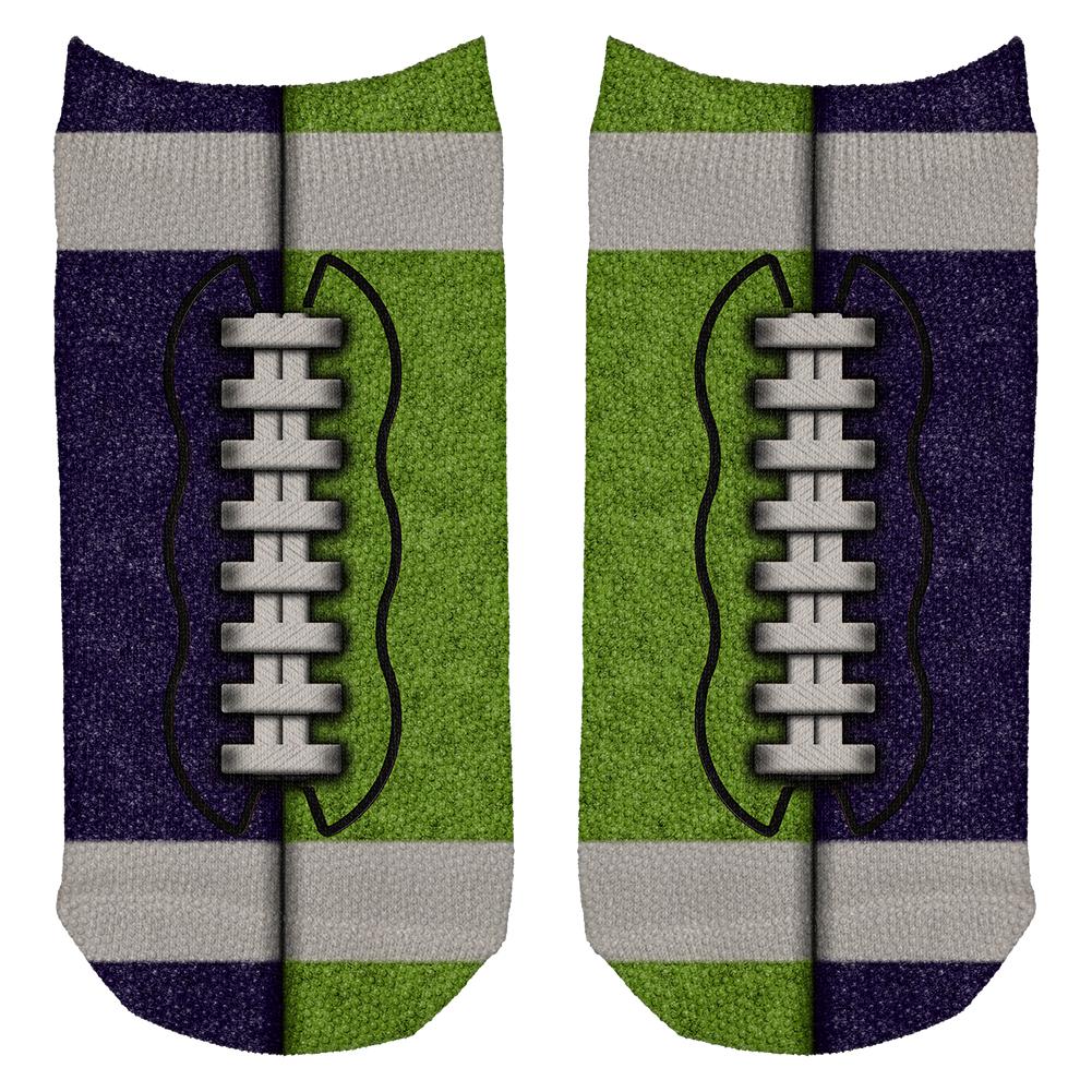 Fantasy Football Team Navy and Electric Green All Over Adult Ankle Socks Men's Socks Old Glory OS White 