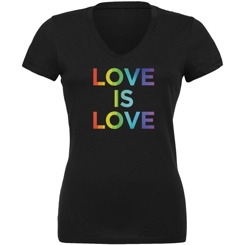 LGBT Gay Pride Love Is Love Juniors V-Neck T Shirt Juniors T-Shirts Old Glory 2XL Black 