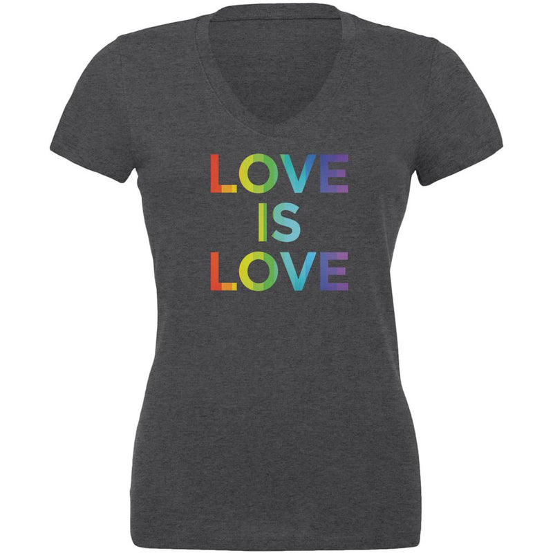 LGBT Gay Pride Love Is Love Juniors V-Neck T Shirt Juniors T-Shirts Old Glory 2XL Grey 