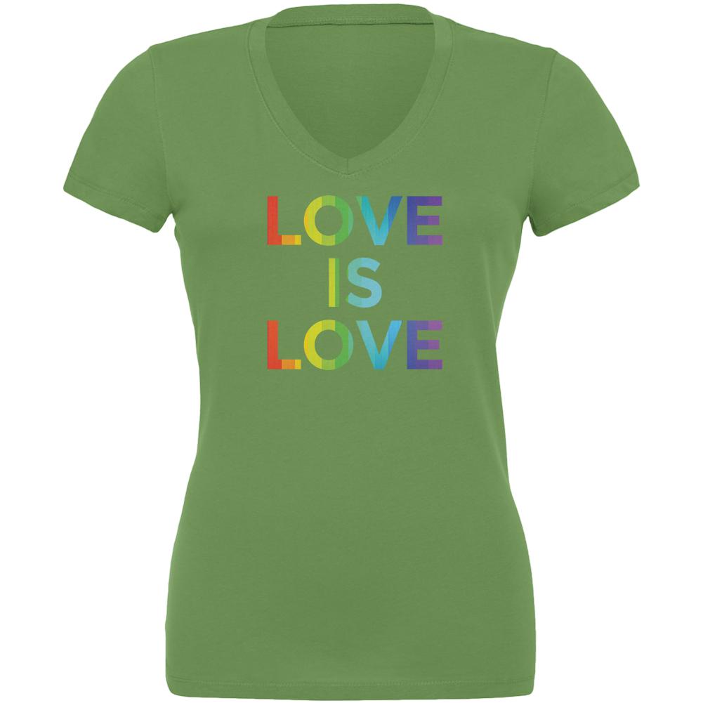 LGBT Gay Pride Love Is Love Juniors V-Neck T Shirt Juniors T-Shirts Old Glory 2XL Green 