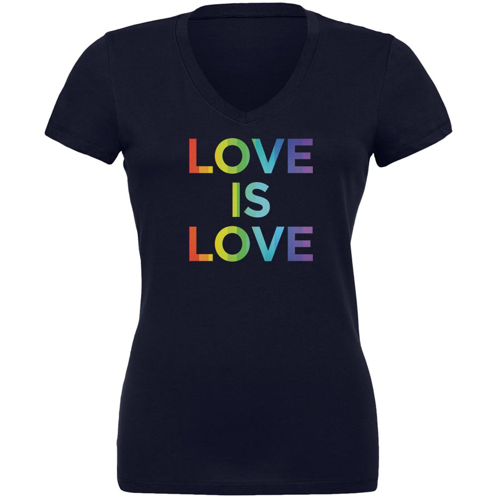 LGBT Gay Pride Love Is Love Juniors V-Neck T Shirt Juniors T-Shirts Old Glory 2XL Navy 