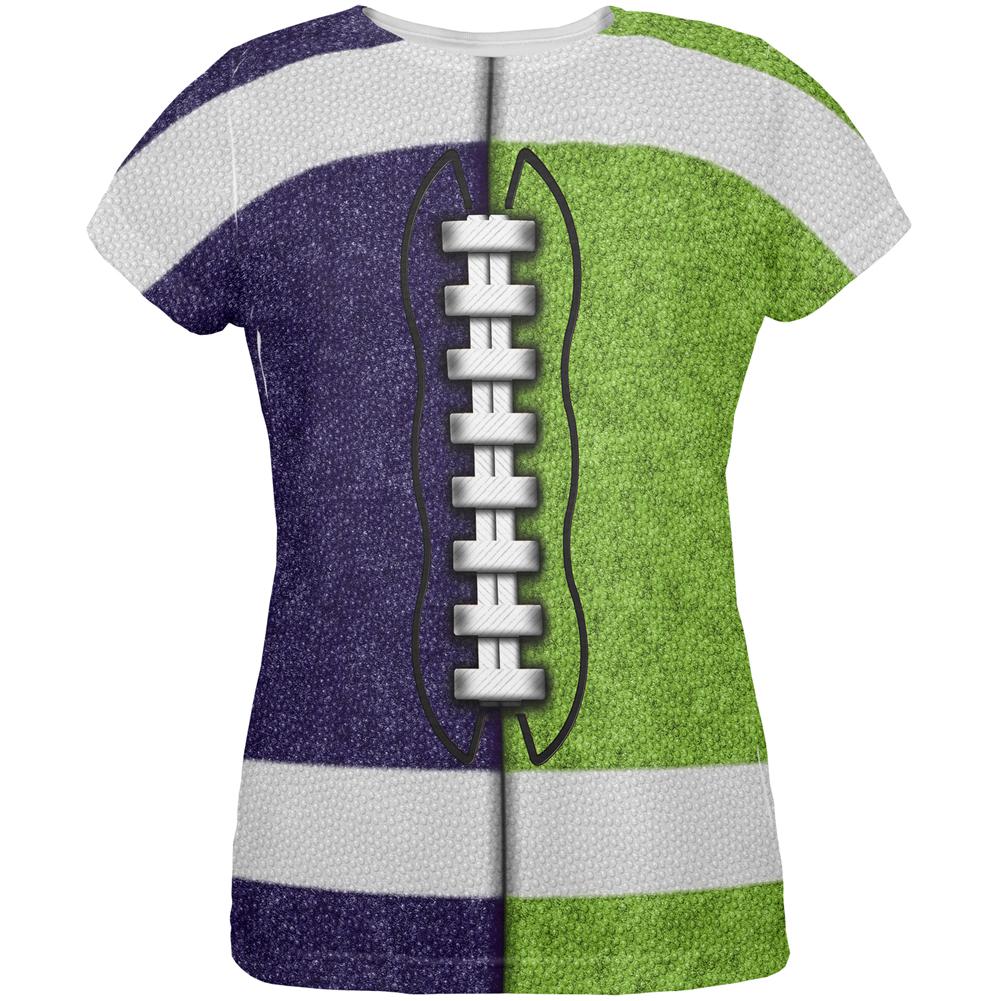 Fantasy Football Team Navy and Electric Green All Over Womens T Shirt Women's T-Shirts Old Glory 2XL Multi 