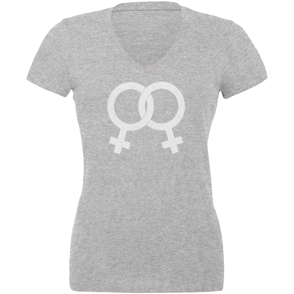 Lesbian Pride Distressed Symbol Juniors V-Neck T Shirt Juniors T-Shirts LGBT 2XL Heather 