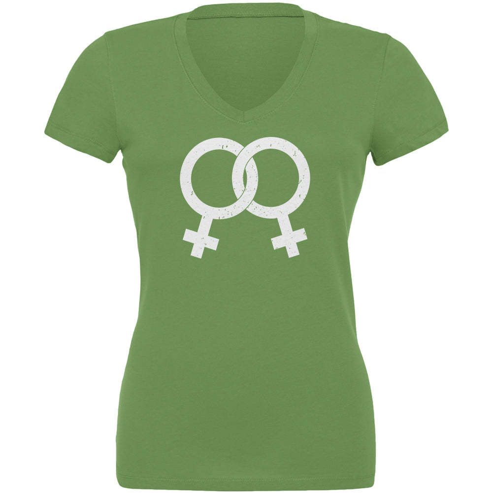 Lesbian Pride Distressed Symbol Juniors V-Neck T Shirt Juniors T-Shirts LGBT 2XL Leaf 