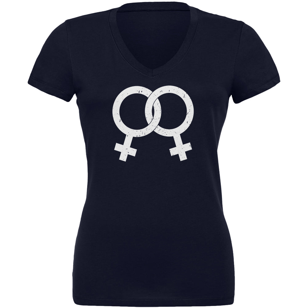 Lesbian Pride Distressed Symbol Juniors V-Neck T Shirt Juniors T-Shirts LGBT 2XL Navy 