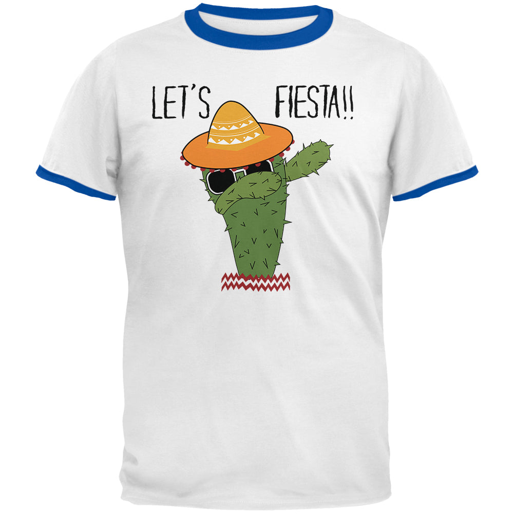 Cinco De May Cactus Let's Fiesta Party Mens Ringer T Shirt Men's T-Shirts Old Glory 2XL White 