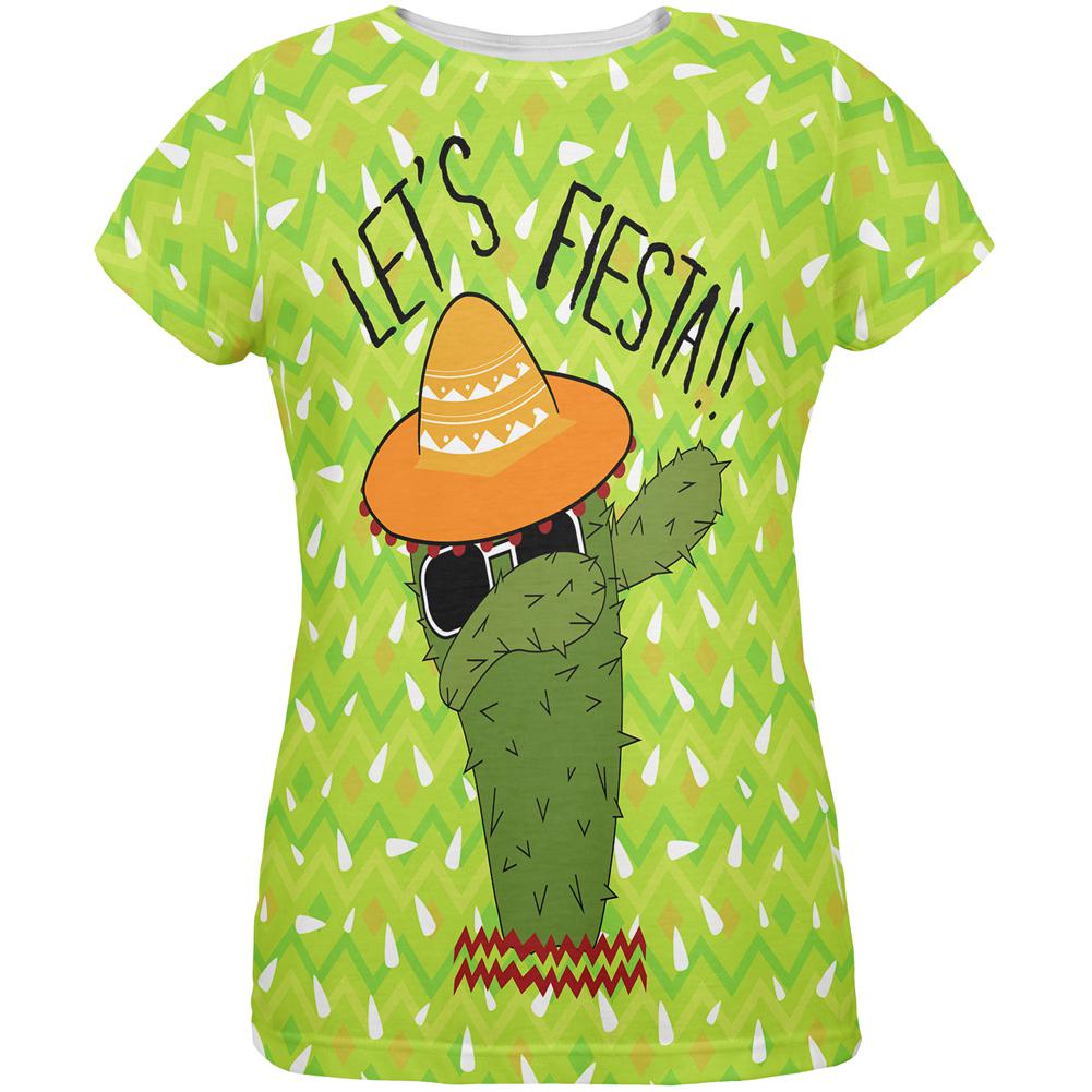 Cinco de Mayo Dabbing Cactus Let's Fiesta Party All Over Womens T Shirt Women's T-Shirts Old Glory 2XL Multi 