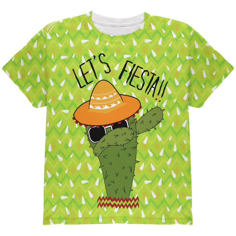 Cinco de Mayo Dabbing Cactus Let's Fiesta Party All Over Youth T Shirt Youth T-Shirts Old Glory LG Multi 