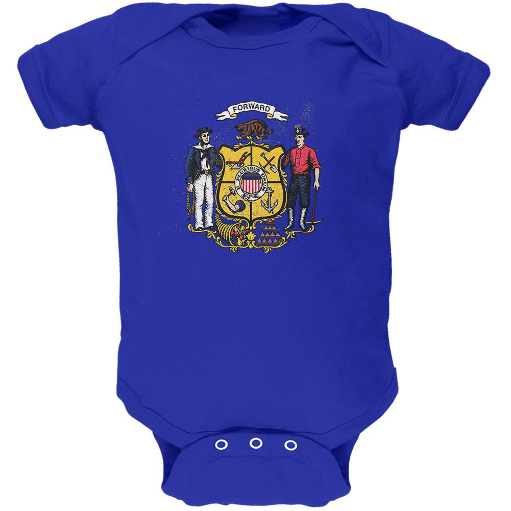 Born and Raised Wisconsin State Flag Soft Baby One Piece Baby One Piece Old Glory 0-3M Blue 