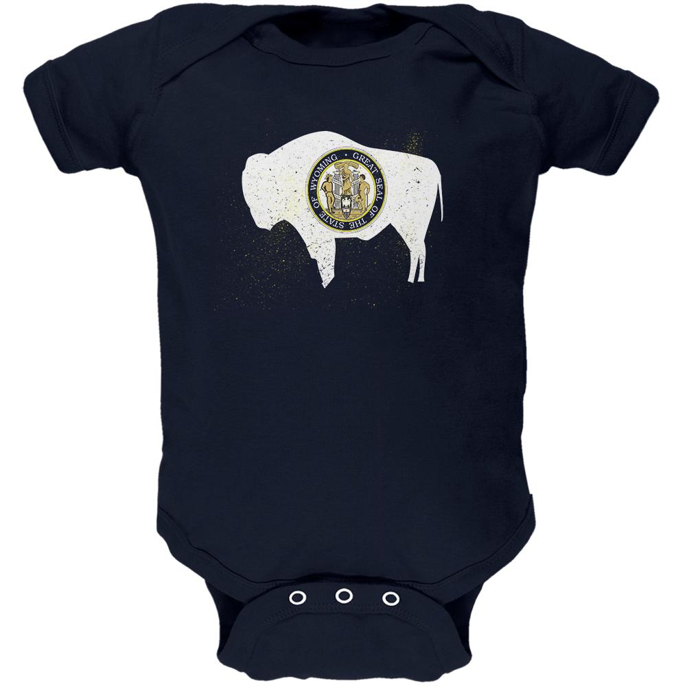 Born and Raised Wyoming State Flag Soft Baby One Piece Baby One Piece Old Glory 0-3M Navy 