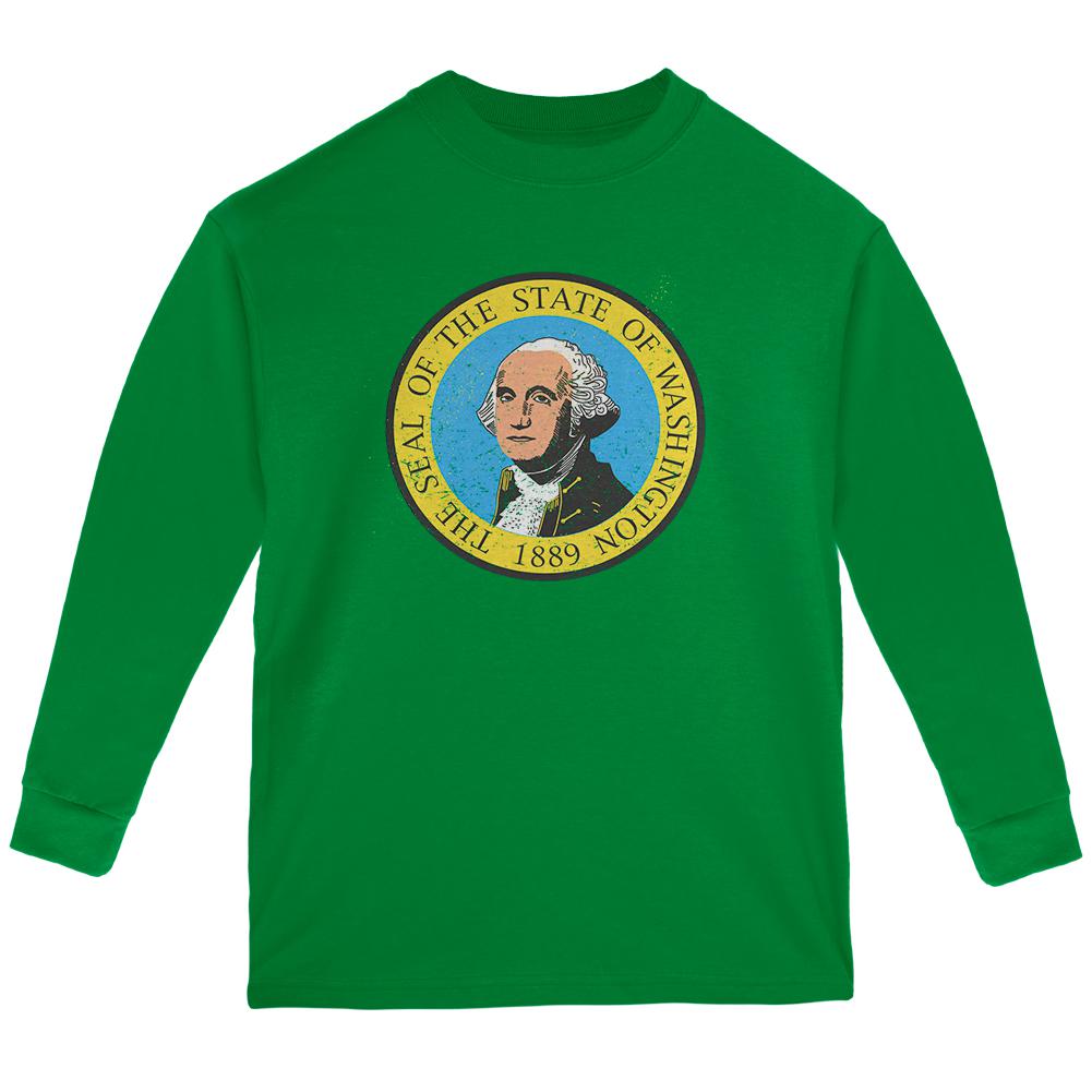 Born and Raised Washington State Flag Youth Long Sleeve T Shirt Youth Long Sleeves Old Glory LG Green 