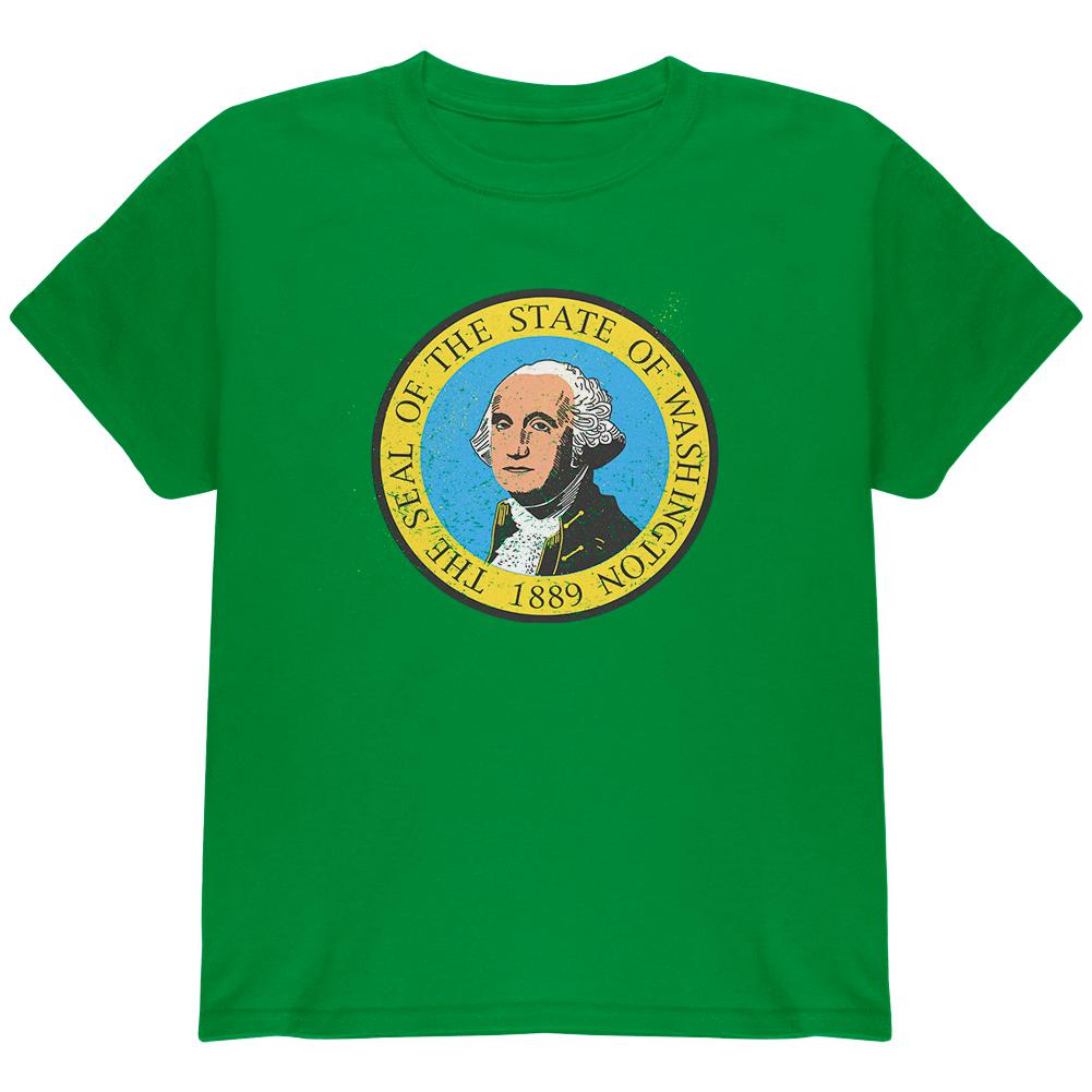 Born and Raised Washington State Flag Youth T Shirt Youth T-Shirts Old Glory LG Green 