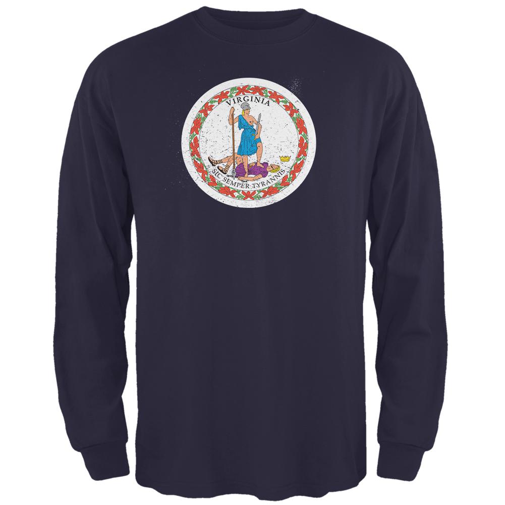 Born and Raised Virginia State Flag Mens Long Sleeve T Shirt Men's Long Sleeves Old Glory 2XL Navy 