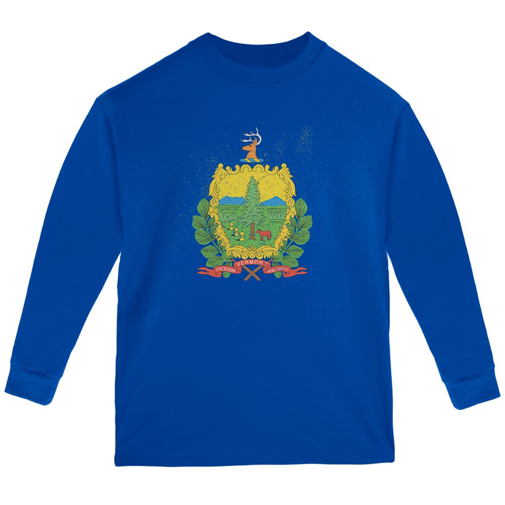 Born and Raised Vermont State Flag Youth Long Sleeve T Shirt Youth Long Sleeves Old Glory LG Blue 