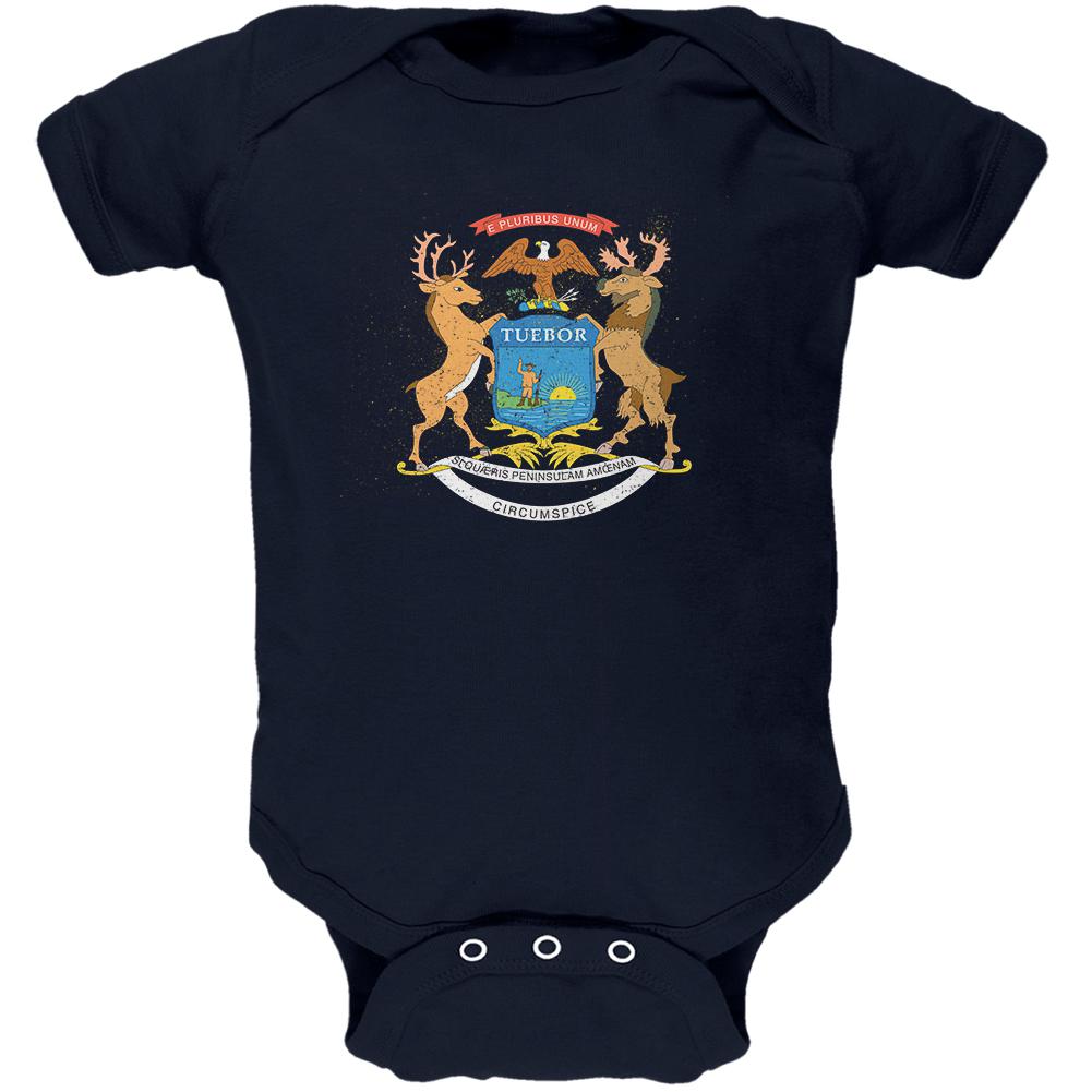 Born and Raised Michigan State Flag Soft Baby One Piece Baby One Piece Old Glory 0-3M Navy 