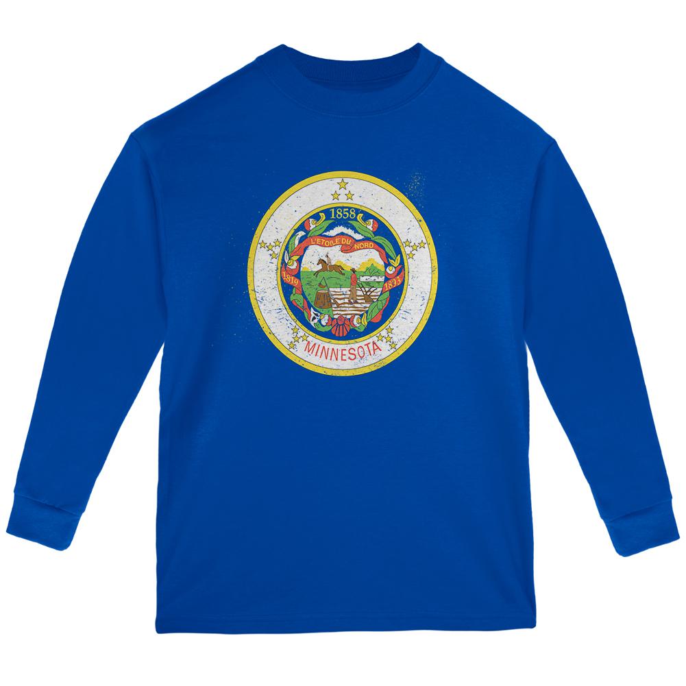 Born and Raised Minnesota State Flag Youth Long Sleeve T Shirt Youth Long Sleeves Old Glory LG Blue 