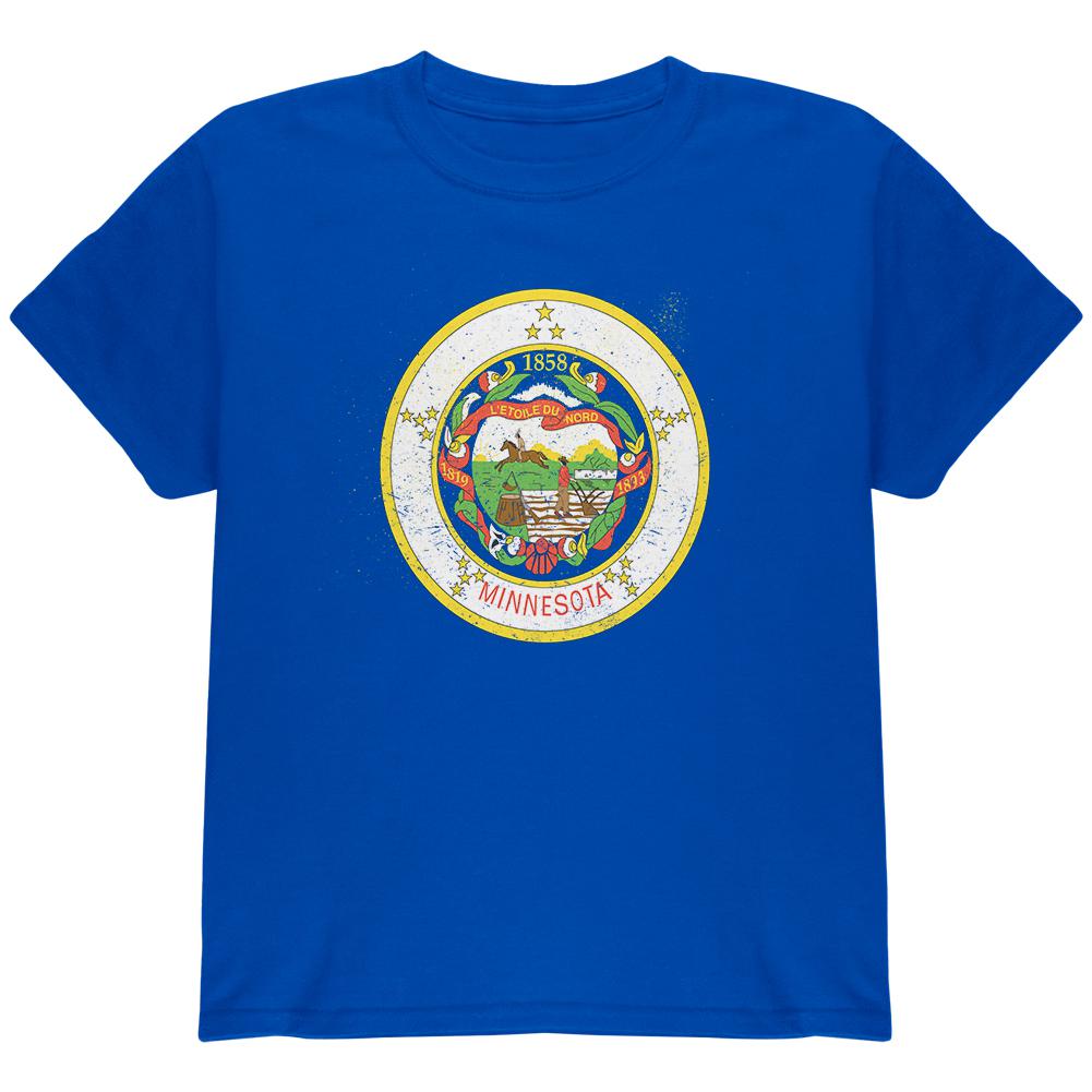 Born and Raised Minnesota State Flag Youth T Shirt Youth T-Shirts Old Glory LG Blue 