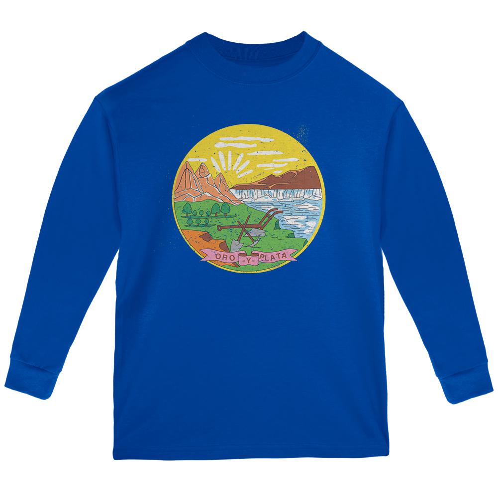 Born and Raised Montana State Flag Youth Long Sleeve T Shirt Youth Long Sleeves Old Glory LG Blue 