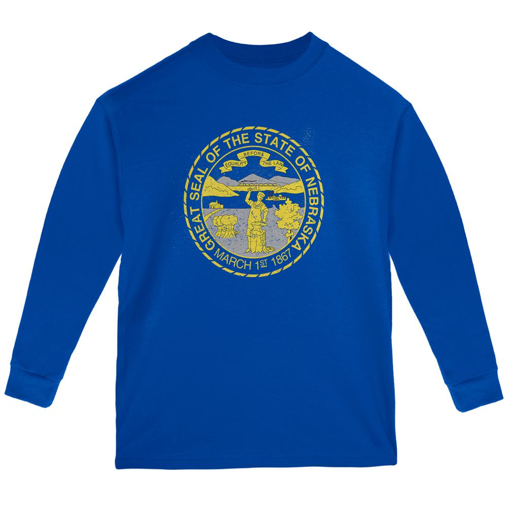 Born and Raised Nebraska State Flag Youth Long Sleeve T Shirt Youth Long Sleeves Old Glory LG Blue 