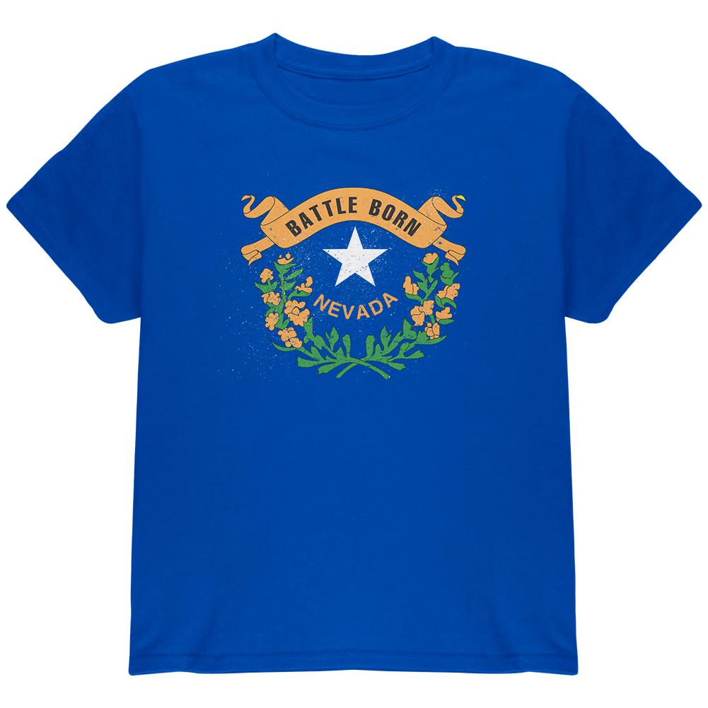 Born and Raised Nevada State Flag Youth T Shirt Youth T-Shirts Old Glory LG Blue 