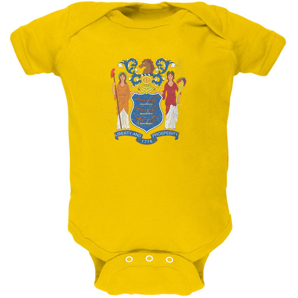 Born and Raised New Jersey State Flag Soft Baby One Piece Baby One Piece Old Glory 0-3M Yellow 