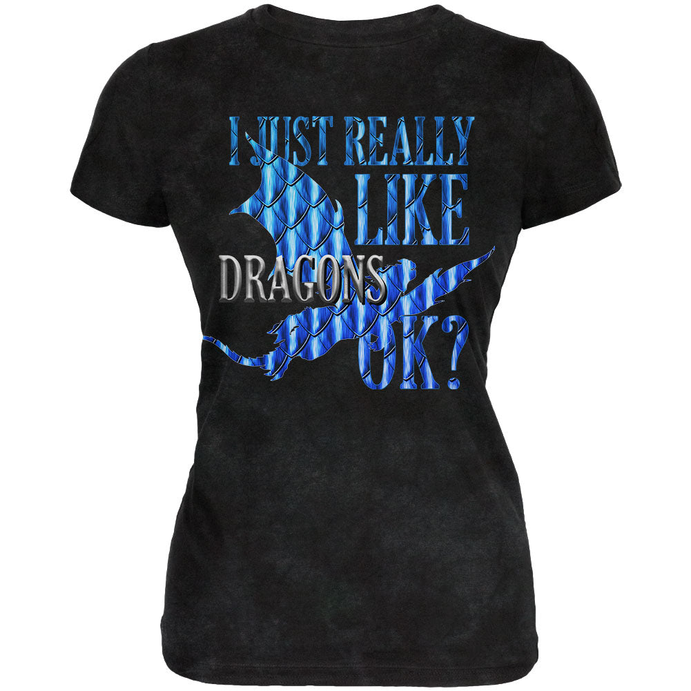 I Just Really Like Dragons Ok Scales Juniors Soft T Shirt Juniors T-Shirts Old Glory 2XL Black 