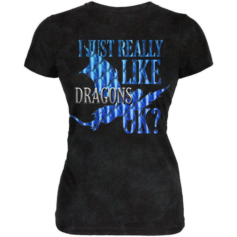 I Just Really Like Dragons Ok Scales Juniors Soft T Shirt Juniors T-Shirts Old Glory 2XL Charcoal Black 