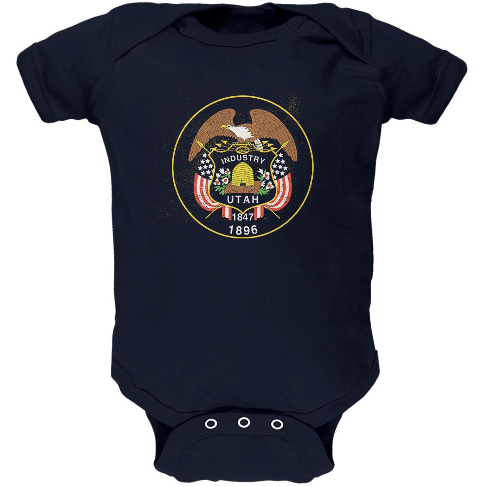 Born and Raised Utah State Flag Soft Baby One Piece Baby One Piece Old Glory 0-3M Navy 