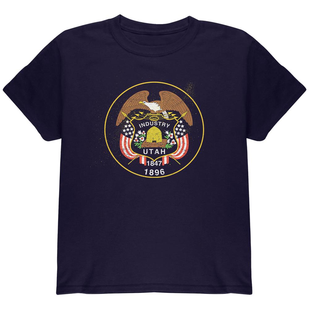 Born and Raised Utah State Flag Youth T Shirt Youth T-Shirts Old Glory LG Navy 