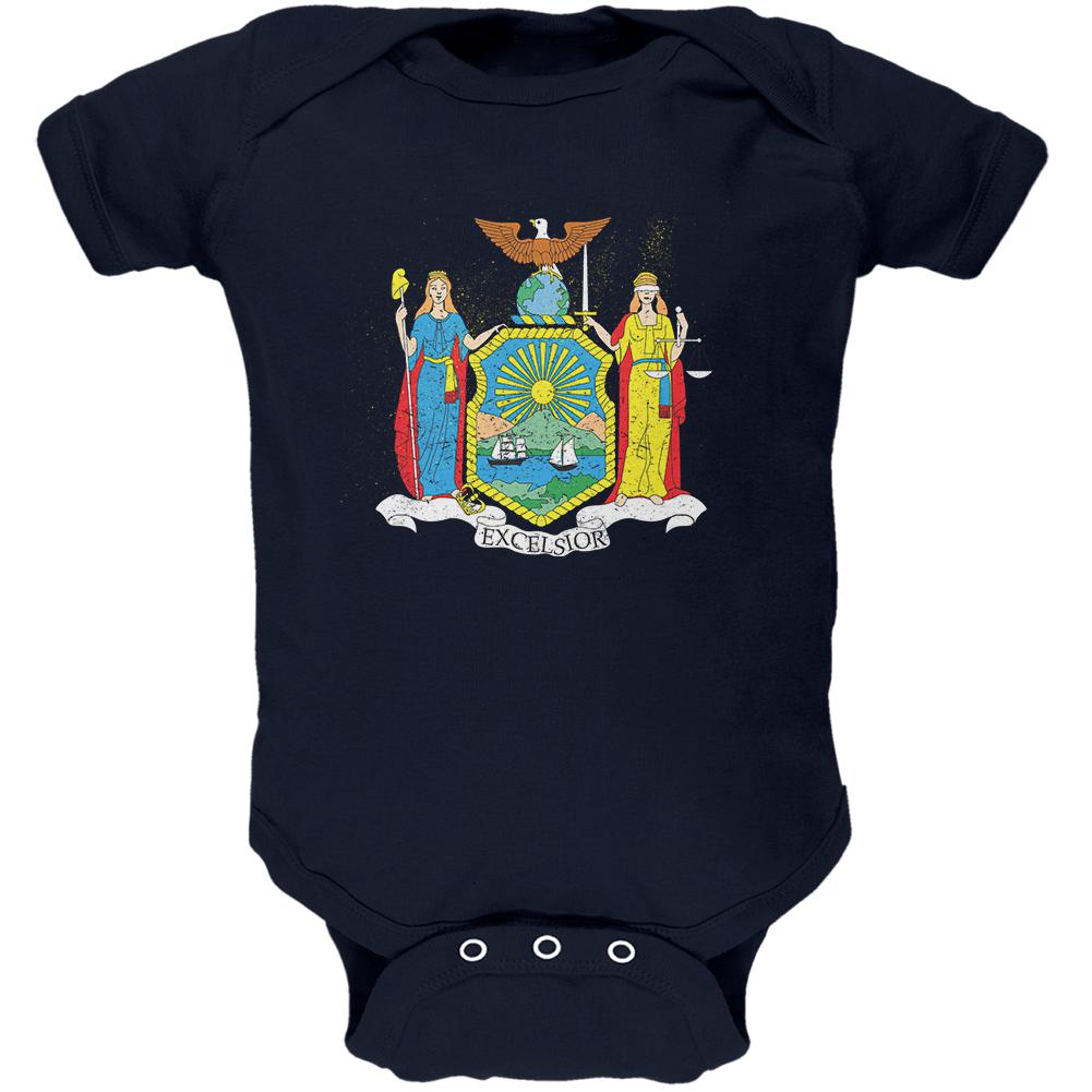 Born and Raised New York State Flag Soft Baby One Piece Baby One Piece Old Glory 0-3M Navy 