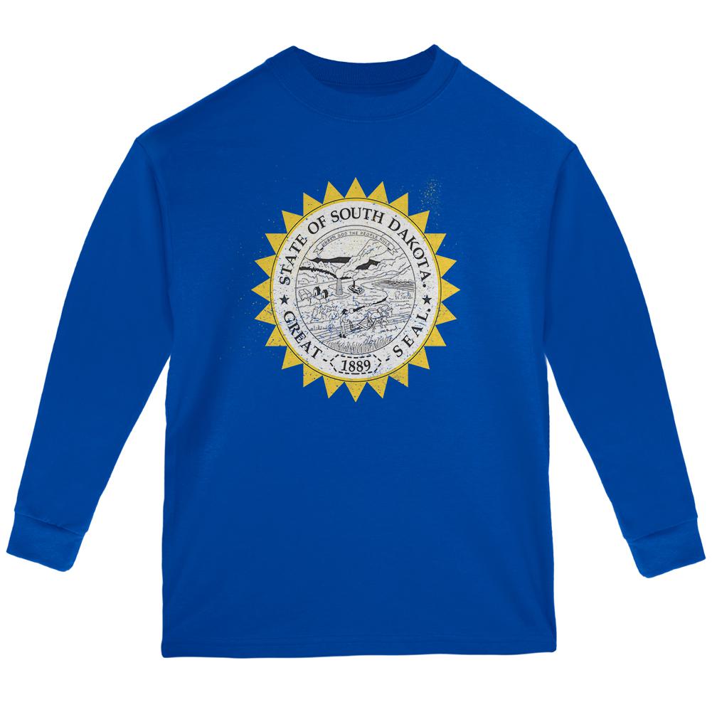 Born and Raised South Dakota State Flag Youth Long Sleeve T Shirt Youth Long Sleeves Old Glory LG Blue 