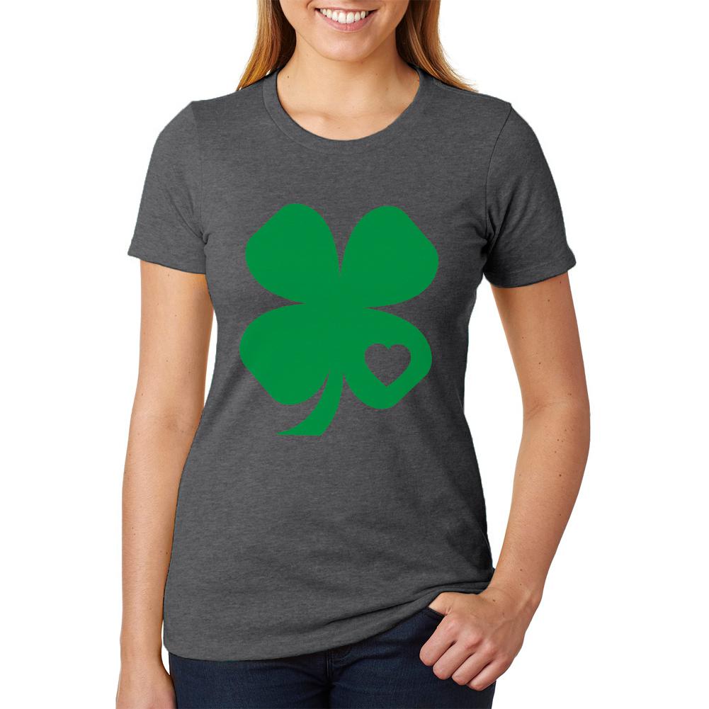 St. Patricks Day Shamrock Heart Womens Soft Heather T Shirt Women's T-Shirts Old Glory 2XL Black 