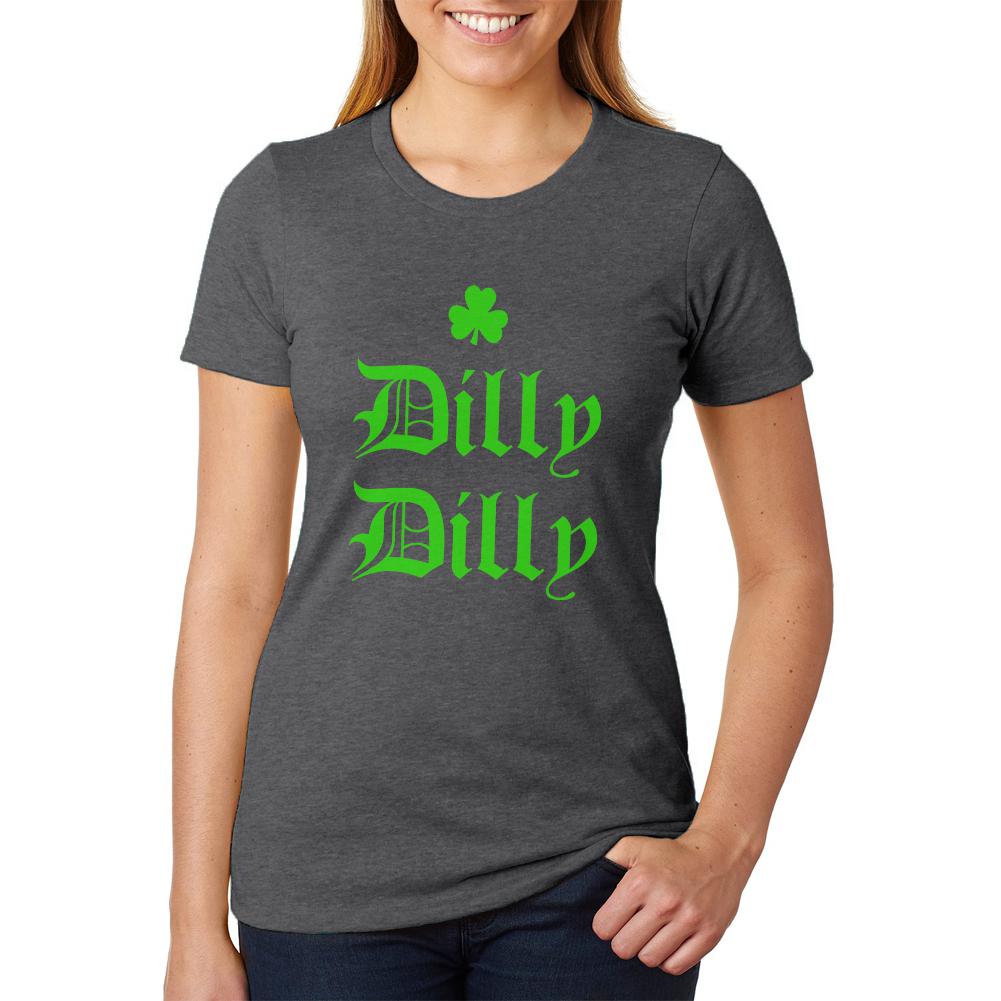 St. Patricks Day Dilly Dilly Shamrock Womens Soft Heather T Shirt Women's T-Shirts Old Glory 2XL Black 